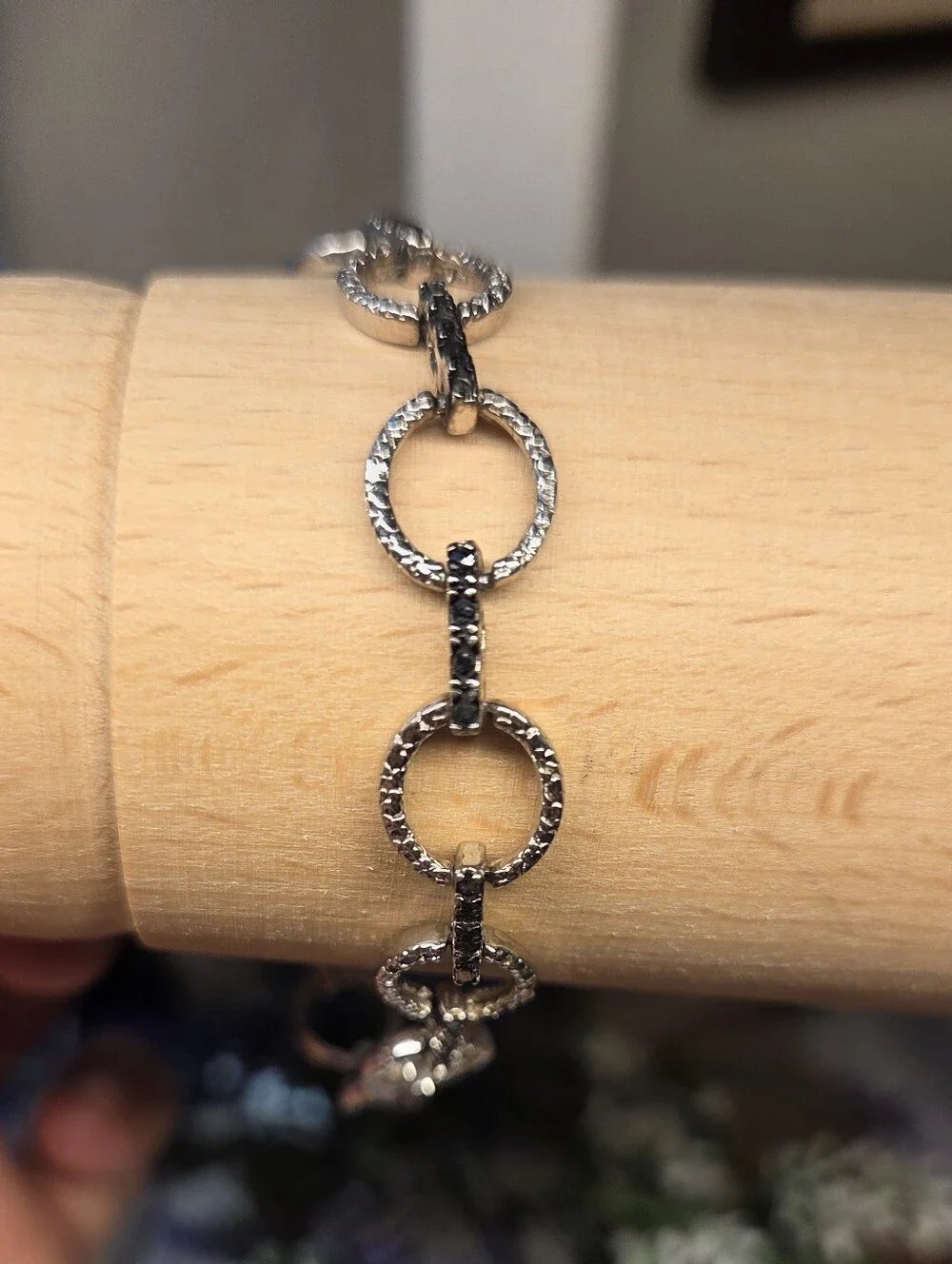 Sterling Silver Black Diamond Circle Link Bracelet